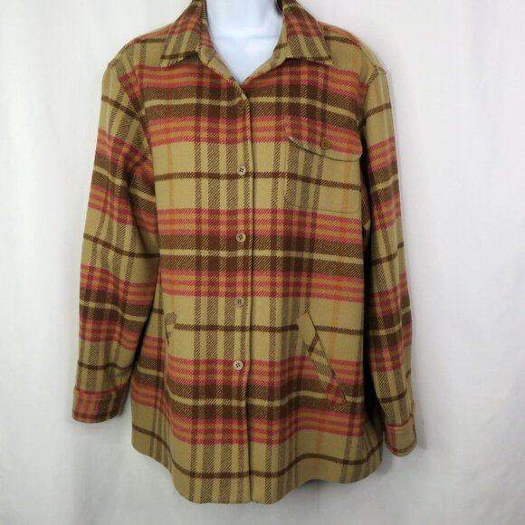 Pendleton Plaid Jacket FLAW Camel Brown Pink Wool & Lambswool  Lined Coat - Picture 1 of 15